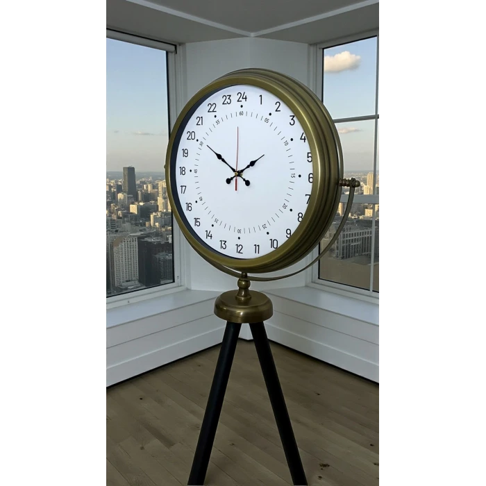 Eskitme 24 Saat Göstergeli Özel Tasarım Tripod Ayaklı Saat