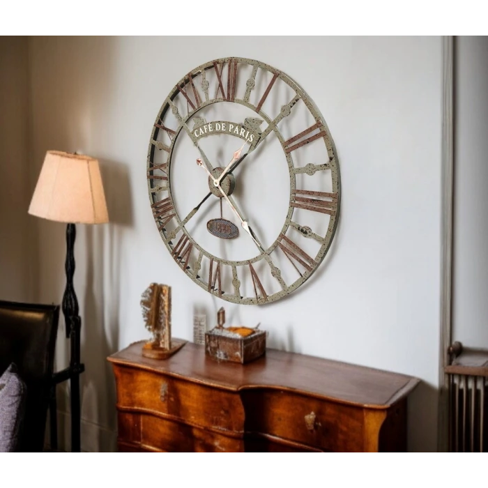 Eskitme Cafe de Paris 73 Cm Roma Rakamlı Duvar Saati