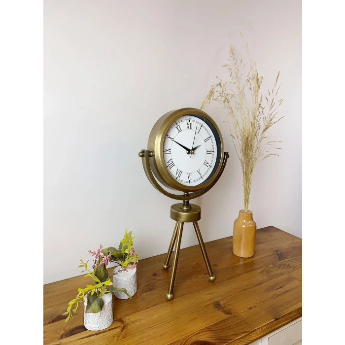 Eskitme Dekoratif Üç Ayaklı Masa Saati