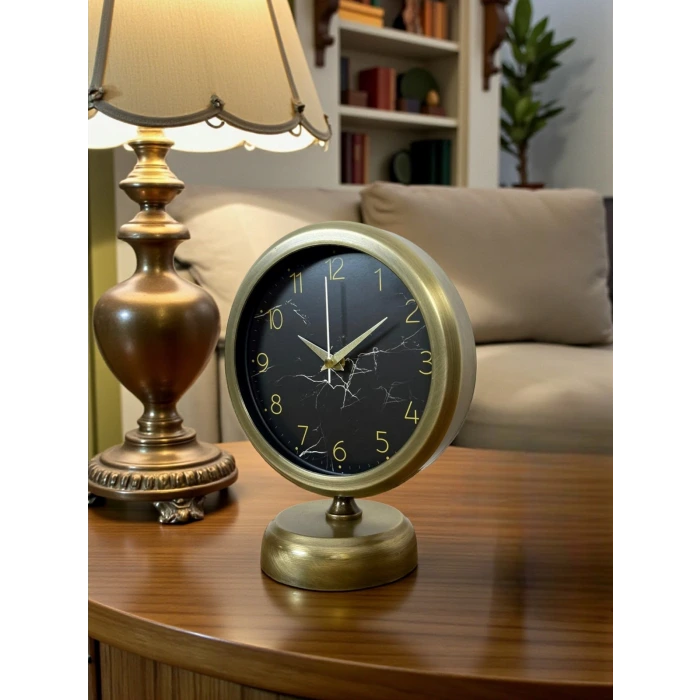 Eskitme Mermer Desenli 25 x 20 Cm Metal Masa Saati