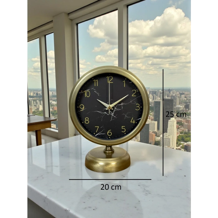 Eskitme Mermer Desenli 25 x 20 Cm Metal Masa Saati