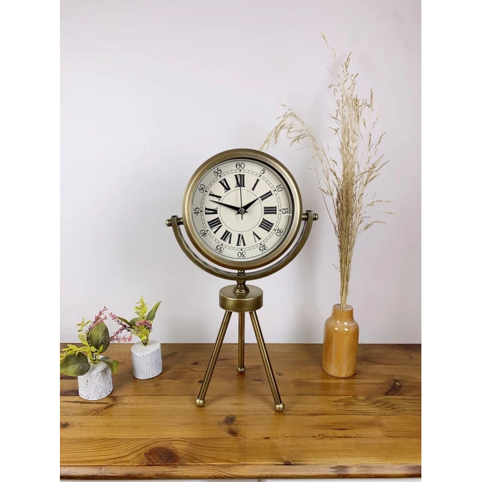 Eskitme Metal Mini Tripod Orient Masa Saati 45×26 cm