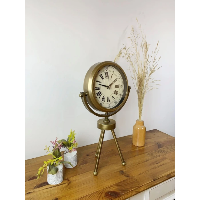 Eskitme Metal Mini Tripod Orient Masa Saati 45×26 cm