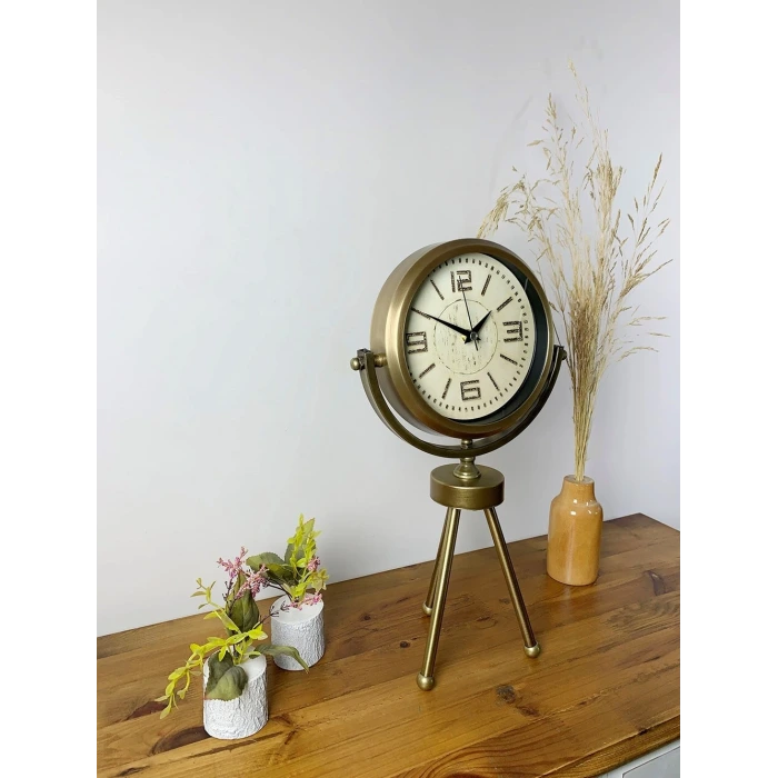 Eskitme Metal Mini Tripod Vintage Masa Saati 45×26 cm