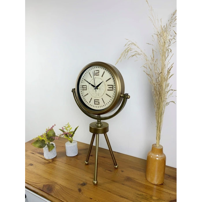 Eskitme Metal Mini Tripod Vintage Masa Saati 45×26 cm