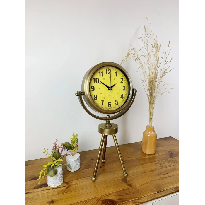 Eskitme Metal Mini Tripod Vira Masa Saati 45×26 cm