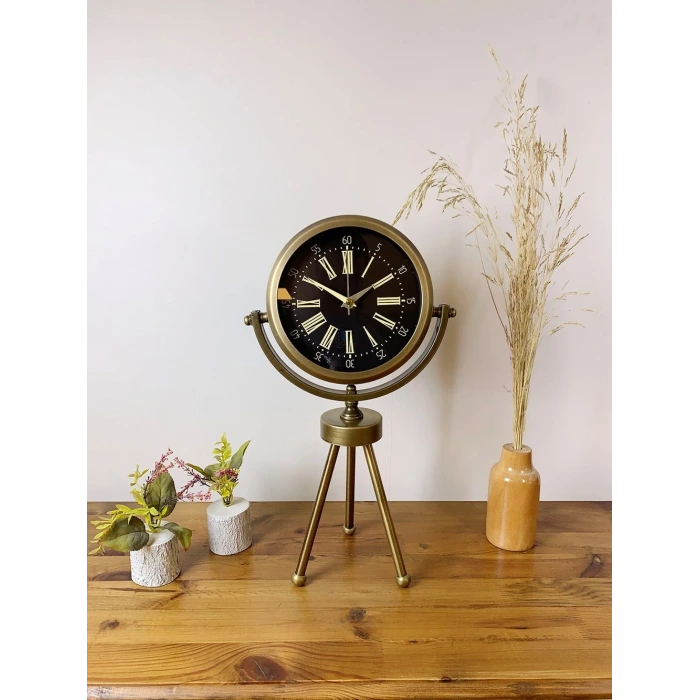 Eskitme Metal Mini Tripod Zarif Masa Saati 45×26 cm