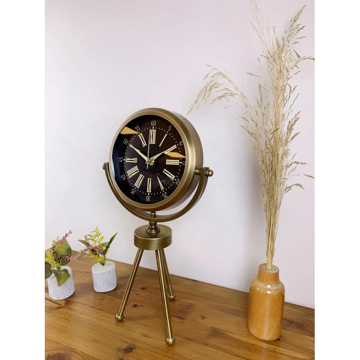 Eskitme Metal Mini Tripod Zarif Masa Saati 45×26 cm