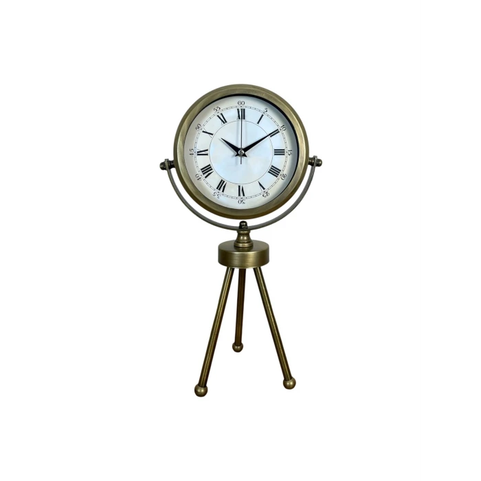 Eskitme Roma Rakamlı Tripod Üç Ayaklı Metal Masa Saati