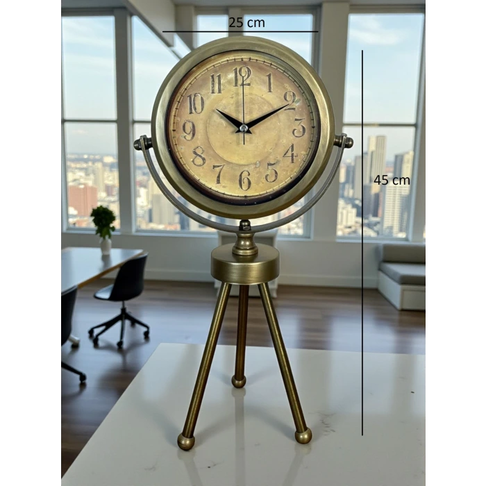 Eskitme Vintage Üç Ayaklı Masa Saati
