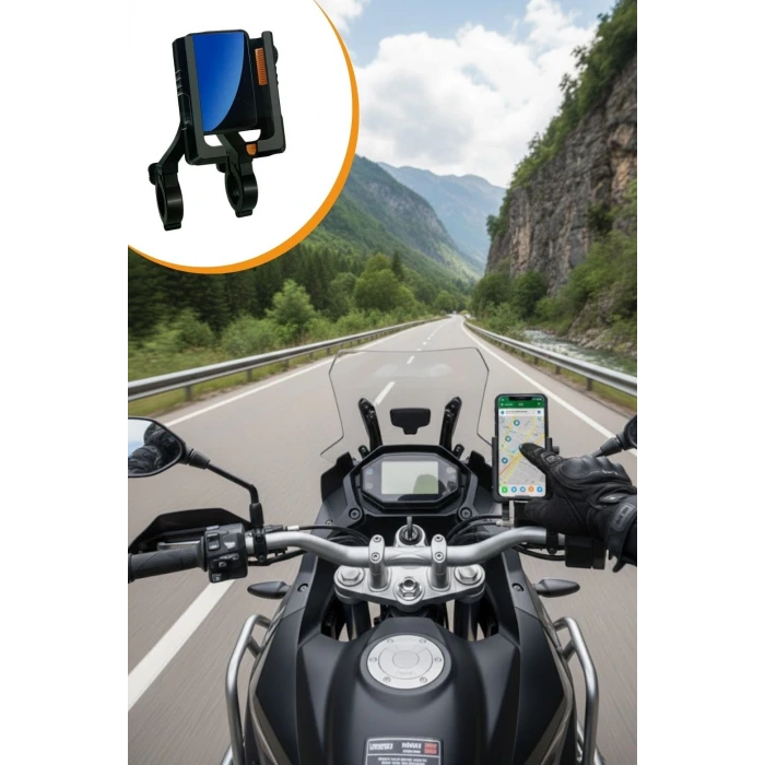 Evrensel Motosiklet Telefon Tutucu – Kaymaz, Kilitlenebilir Güvenli Tutuşlu, 360° Ayarlanabilir Gidon Bağlantılı Akıllı Telefon Aparatı