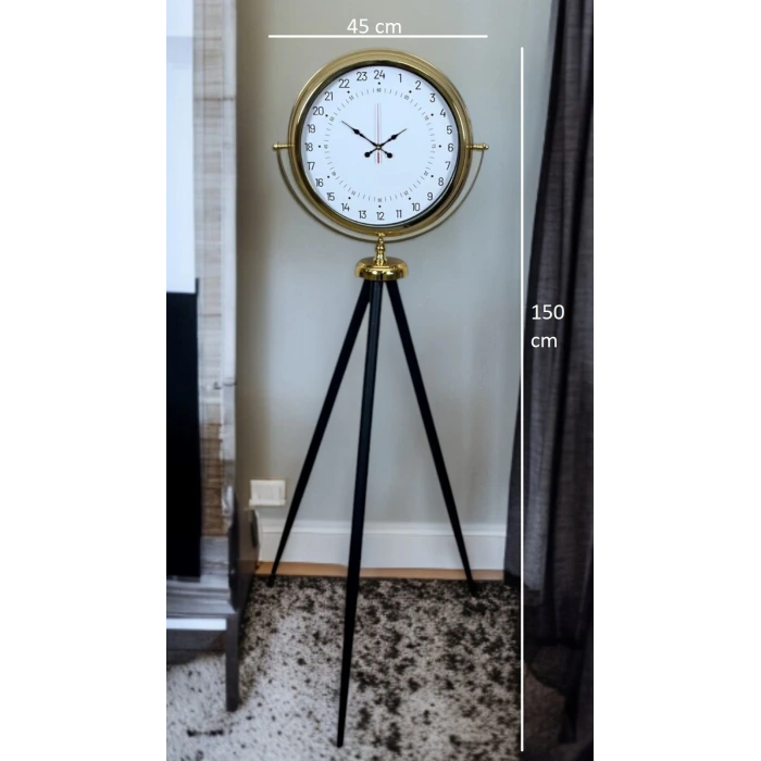 Gold 24 Saat Göstergeli Özel Tasarım Tripod Ayaklı Saat
