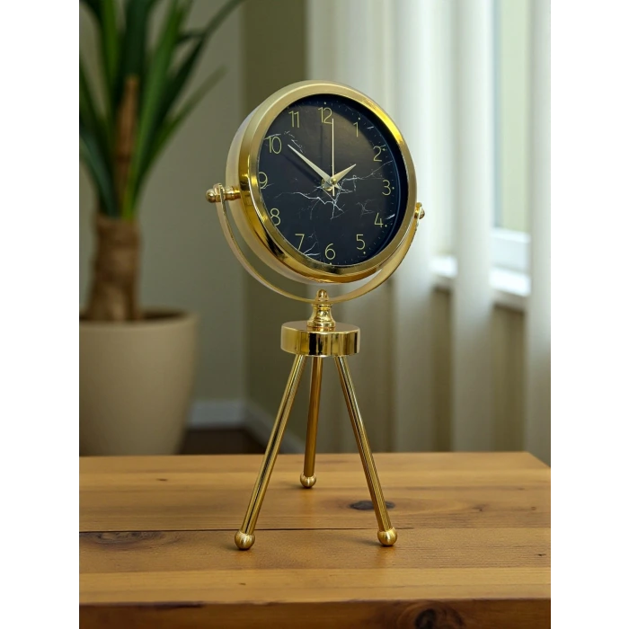 Gold & Black Uyumlu Şık Üç Ayaklı Metal Masa Saati