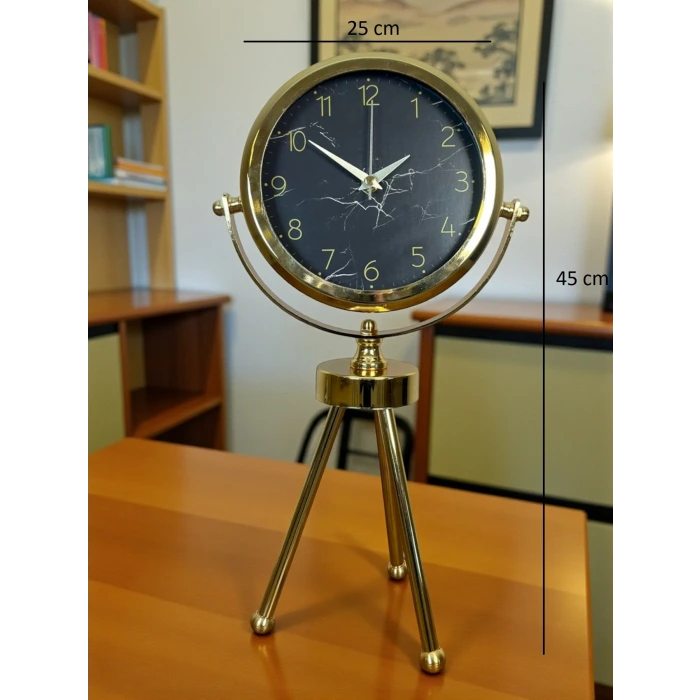 Gold & Black Uyumlu Şık Üç Ayaklı Metal Masa Saati