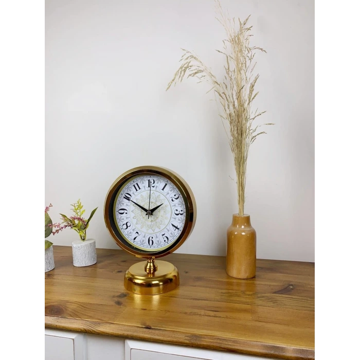 Gold Metal Çini Desen Masa Saati 25×20 cm