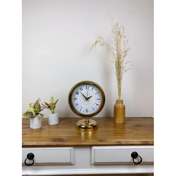 Gold Metal Çini Desen Masa Saati 25×20 cm