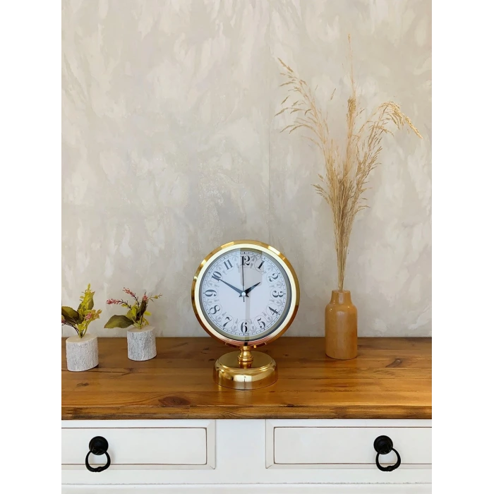 Gold Metal Desenli Masa Saati 25×20 cm