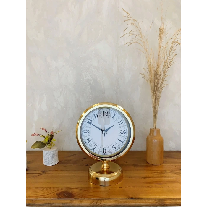 Gold Metal Desenli Masa Saati 25×20 cm
