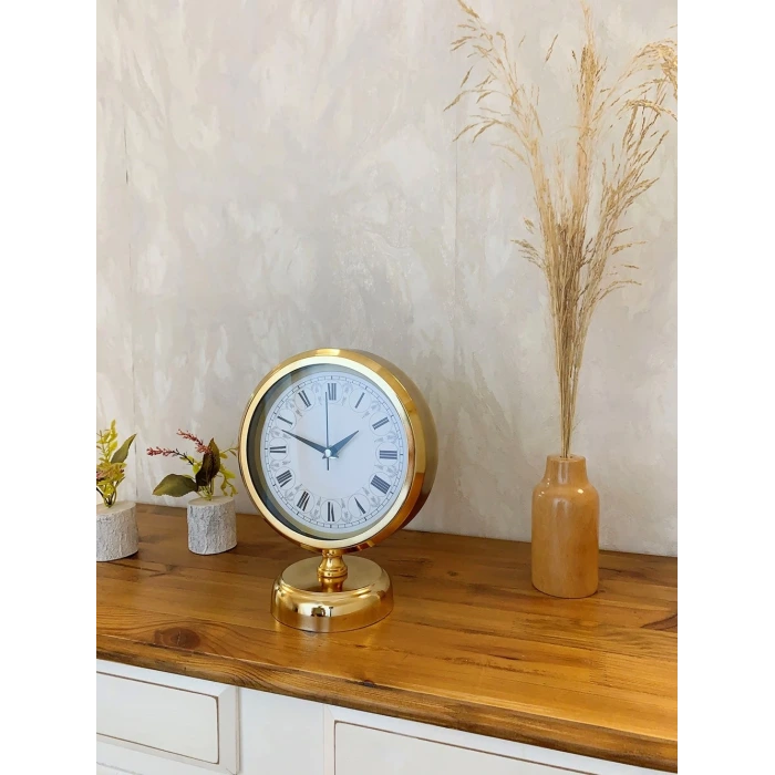 Gold Metal Desenli Roma Rakamlı Masa Saati