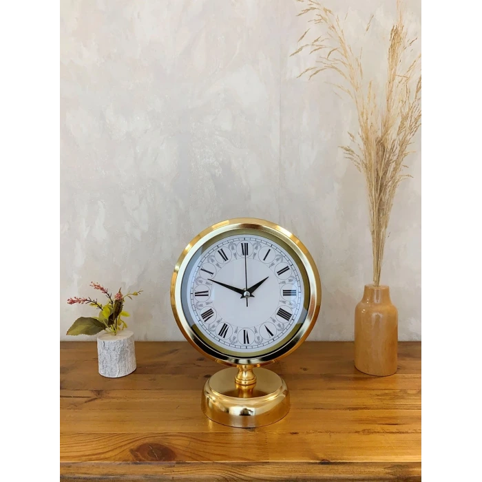 Gold Metal Desenli Roma Rakamlı Masa Saati