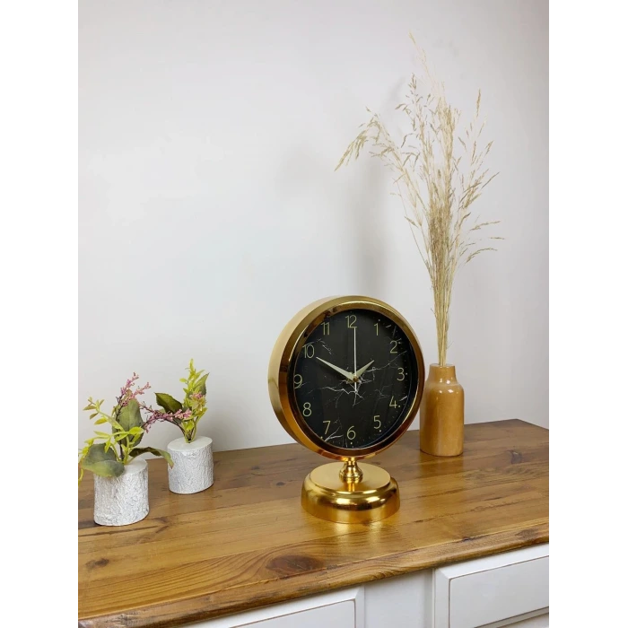 Gold Metal Mermer İlhamı Masa Saati 25×20 cm