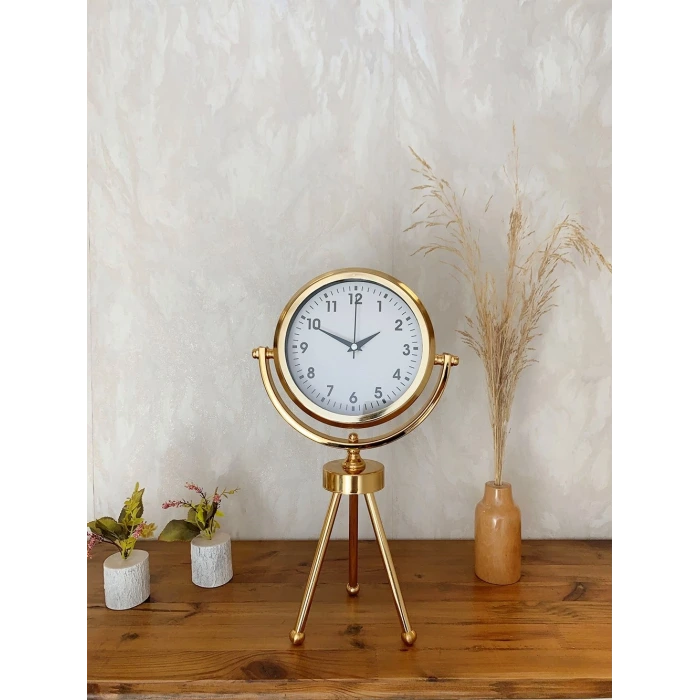 Gold Metal Mini Tripod Lüks Masa Saati 45×26 cm