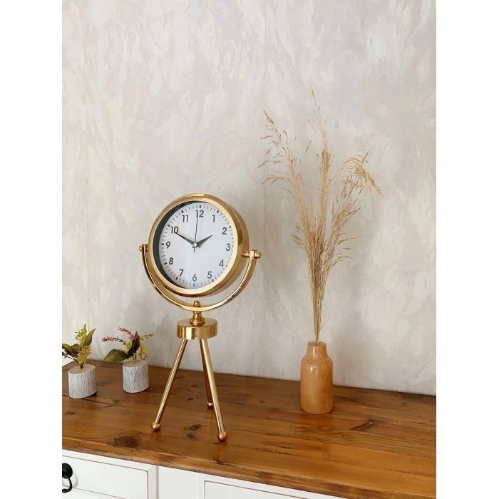 Gold Metal Mini Tripod Lüks Masa Saati 45×26 cm