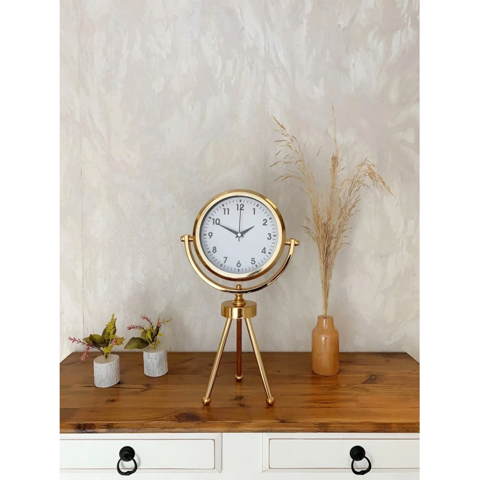 Gold Metal Mini Tripod Lüks Masa Saati 45×26 cm
