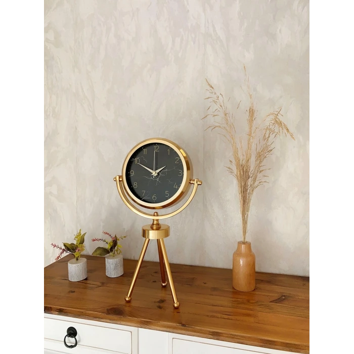 Gold Metal Mini Tripod Mermer İlhamı Masa Saati 45×26 cm