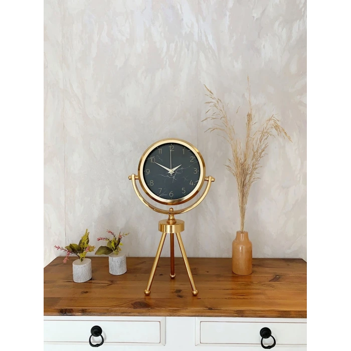 Gold Metal Mini Tripod Mermer İlhamı Masa Saati 45×26 cm
