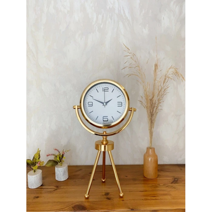 Gold Metal Mini Tripod Modern Masa Saati 45×26 cm – Şık ve Dekoratif Tasarım