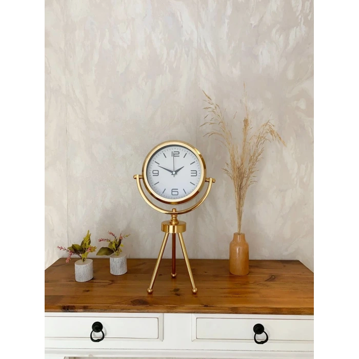 Gold Metal Mini Tripod Modern Masa Saati 45×26 cm – Şık ve Dekoratif Tasarım