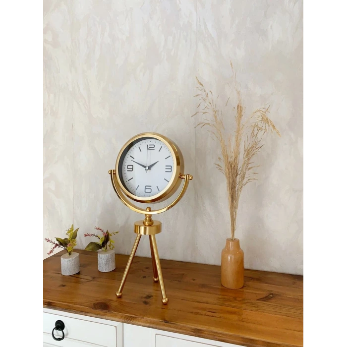 Gold Metal Mini Tripod Modern Masa Saati 45×26 cm – Şık ve Dekoratif Tasarım
