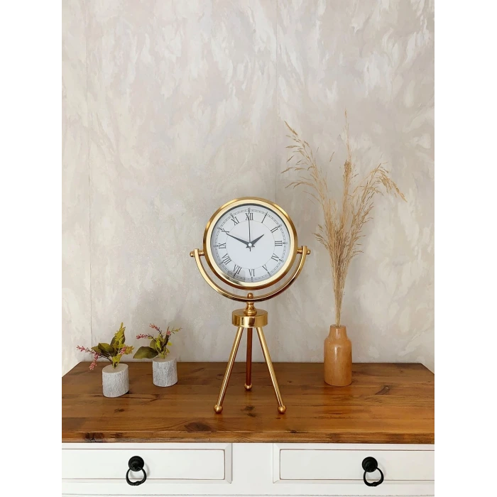 Gold Metal Mini Tripod Retro Masa Saati 45×26 cm