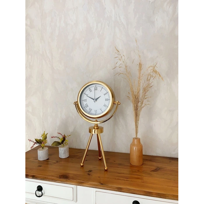 Gold Metal Mini Tripod Retro Masa Saati 45×26 cm