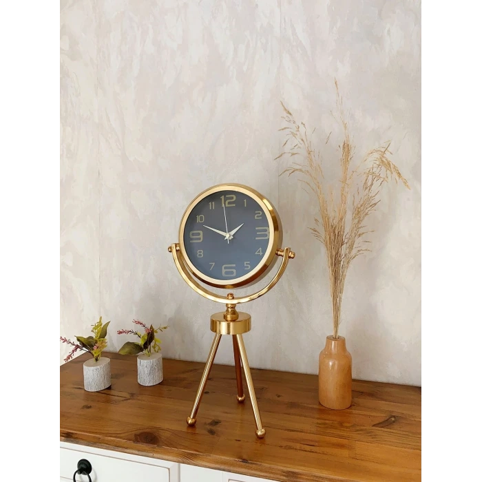 Gold Metal Mini Tripod Siyah İnci Masa Saati 45×26 cm – Şık ve Modern Dekoratif Tasarım