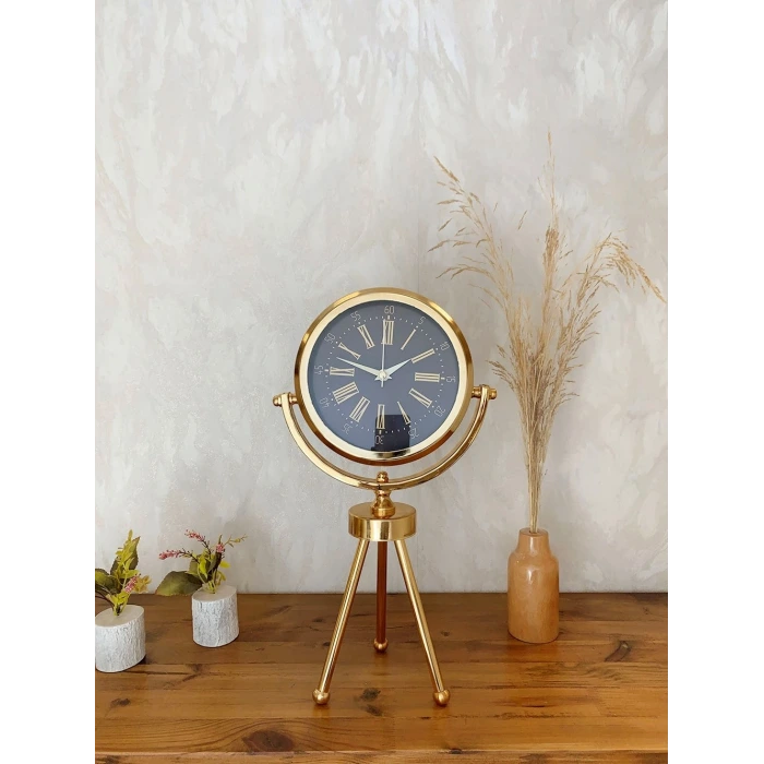 Gold Metal Mini Tripod Zarif Masa Saati 45×26 cm