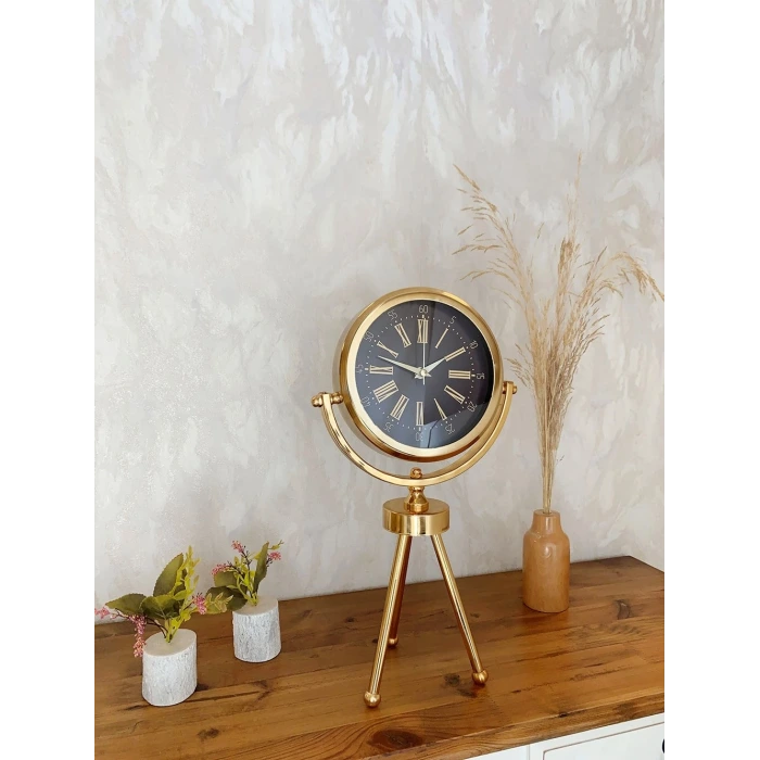 Gold Metal Mini Tripod Zarif Masa Saati 45×26 cm