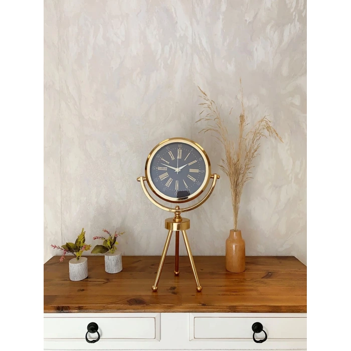 Gold Metal Mini Tripod Zarif Masa Saati 45×26 cm