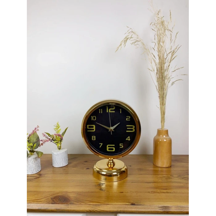 Gold Metal Siyah İnci Masa Saati 25×20 cm