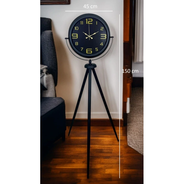Gold Rakamlı Siyah Tripod Ayaklı Saat
