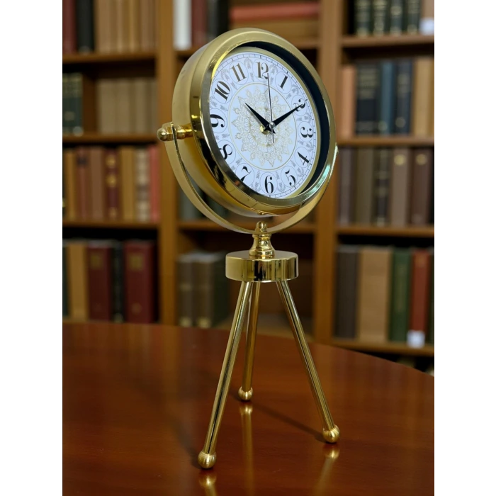 Gold Royal Motifli Üç Ayaklı Metal Masa Saati