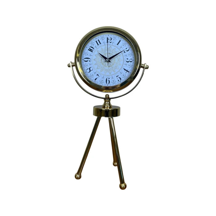 Gold Royal Motifli Üç Ayaklı Metal Masa Saati