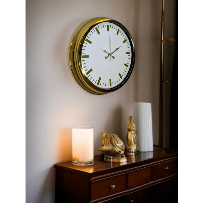 Gold & White Lüks Tasarım 40 Cm Gold Metal Duvar Saati