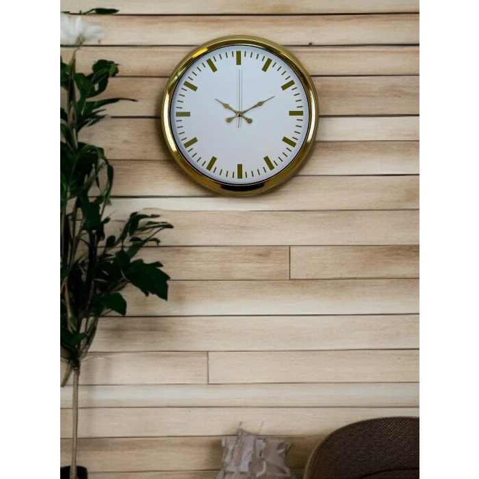 Gold & White Lüks Tasarım 40 Cm Gold Metal Duvar Saati