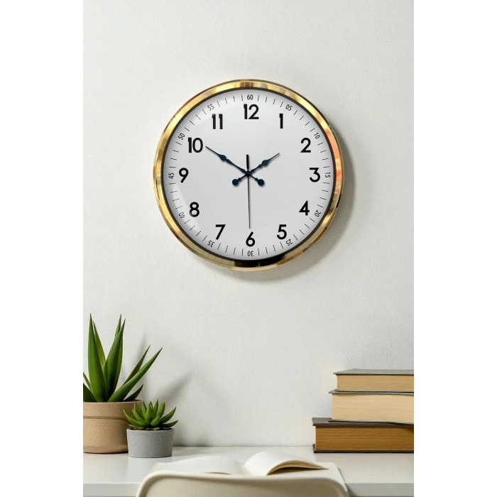 Gold & White Luxury Classic 52 Cm Metal Duvar Saati