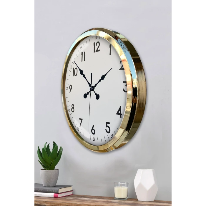 Gold & White Luxury Classic 52 Cm Metal Duvar Saati