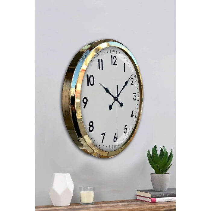 Gold & White Luxury Classic 52 Cm Metal Duvar Saati
