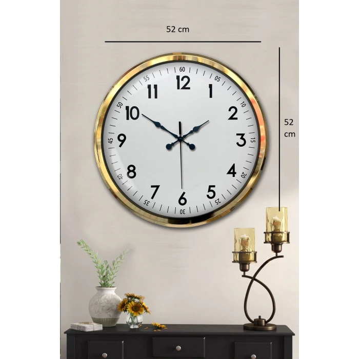 Gold & White Luxury Classic 52 Cm Metal Duvar Saati