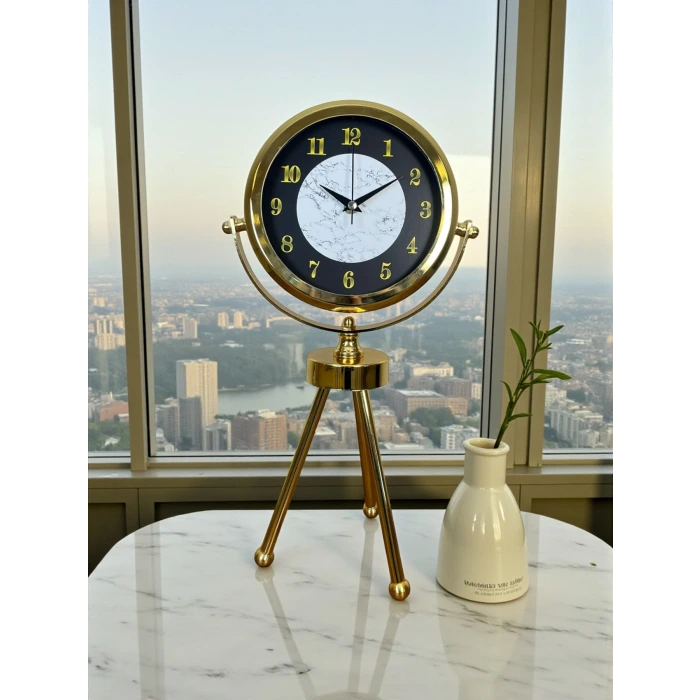 Golden Marble Üç Ayaklı Metal Masa Saati